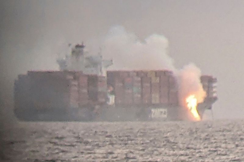 Fire blazes on cargo ship containers off British Columbia